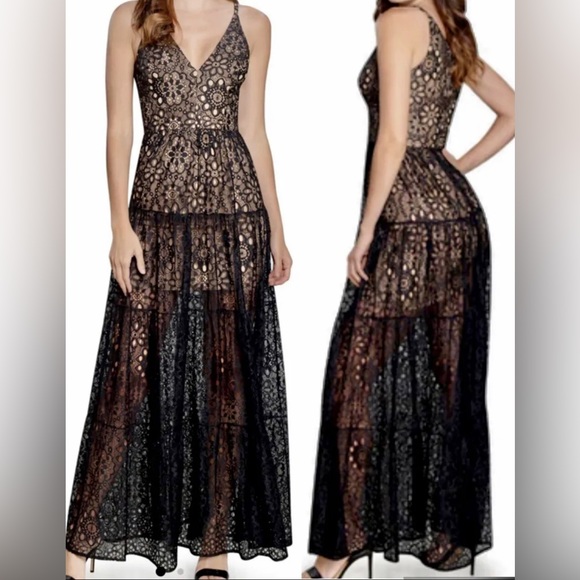 Dress the Population Dresses & Skirts - Dress the Population Melina Black Lace Overlay Dress, Sz S